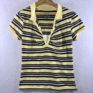 Vintage Bugle Boy Womens Striped Polo Top Sz L Indie Y2K Preppy Grunge